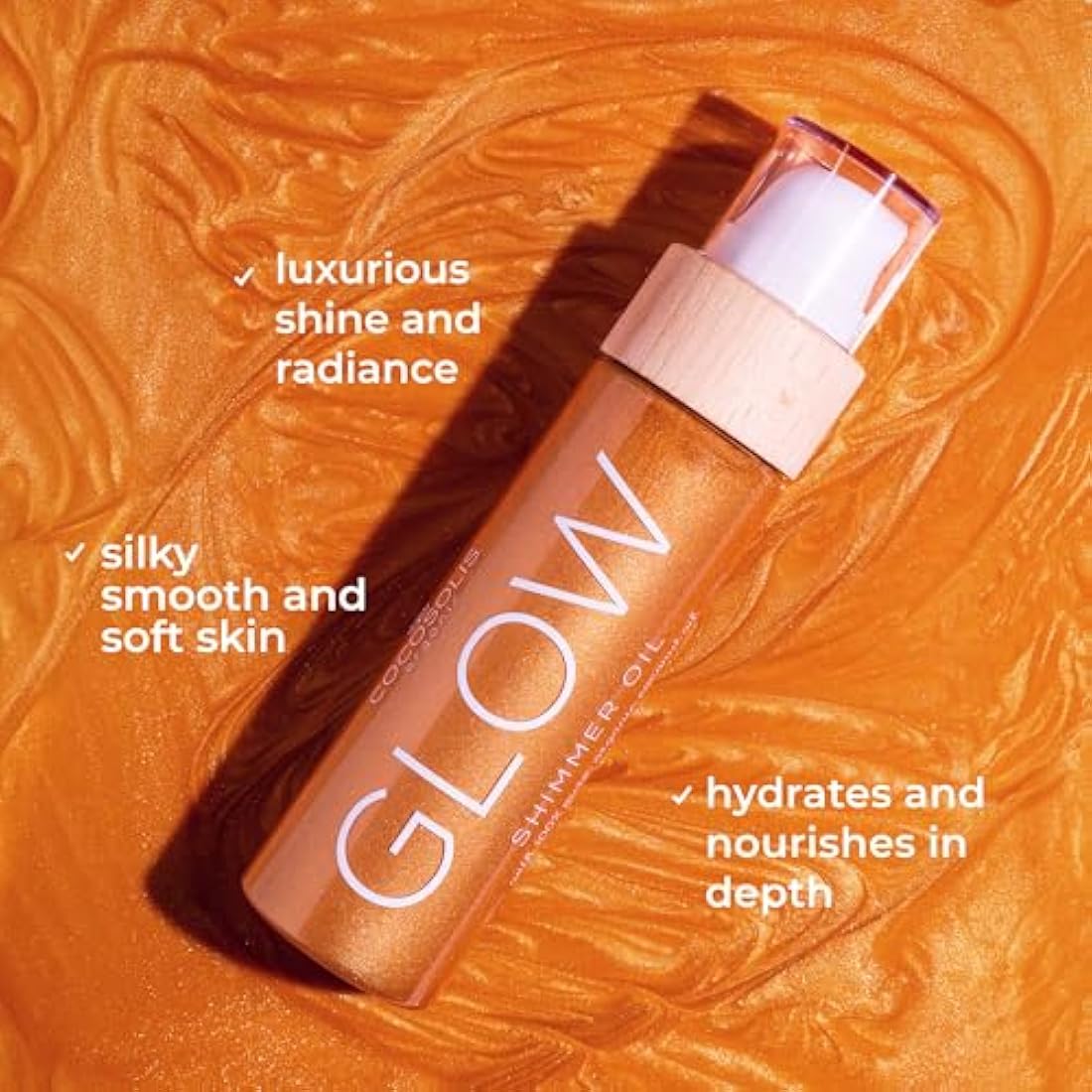 COCOSOLIS Glow Shimmer Oil | Illuminizing Natural Dry Oil With Shiny Particles | Leaves The Skin Glowing & Enhances a Golden Tan | Gives a Luxurious Feel to Your Skin | 110ml