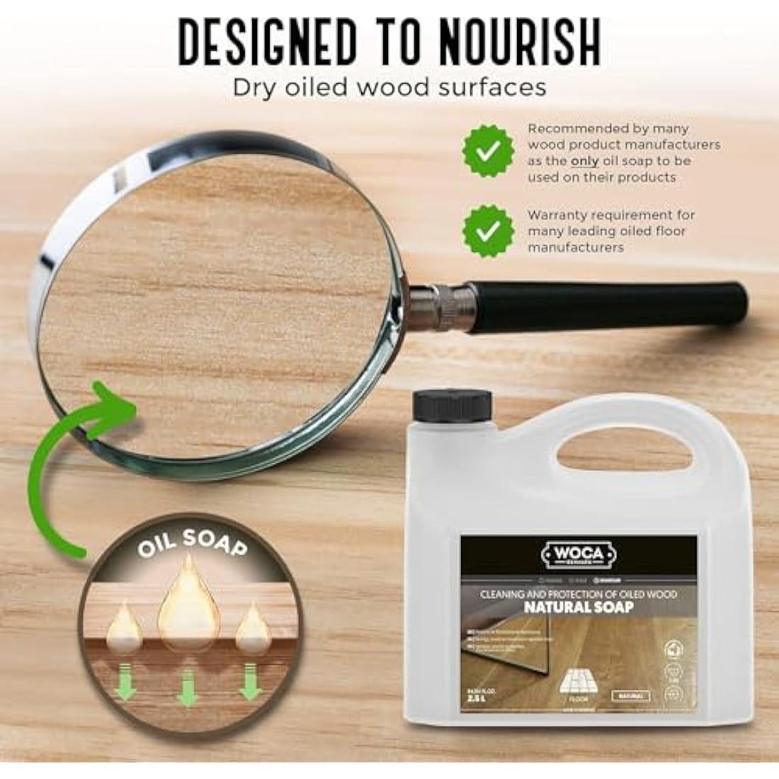 WOCA Natural Soap, Natural |2.5 L| - Concentrated Wood Cleaner for oil or wax finished hardwood floors, tables, millwork, cutting boards, and countertops.