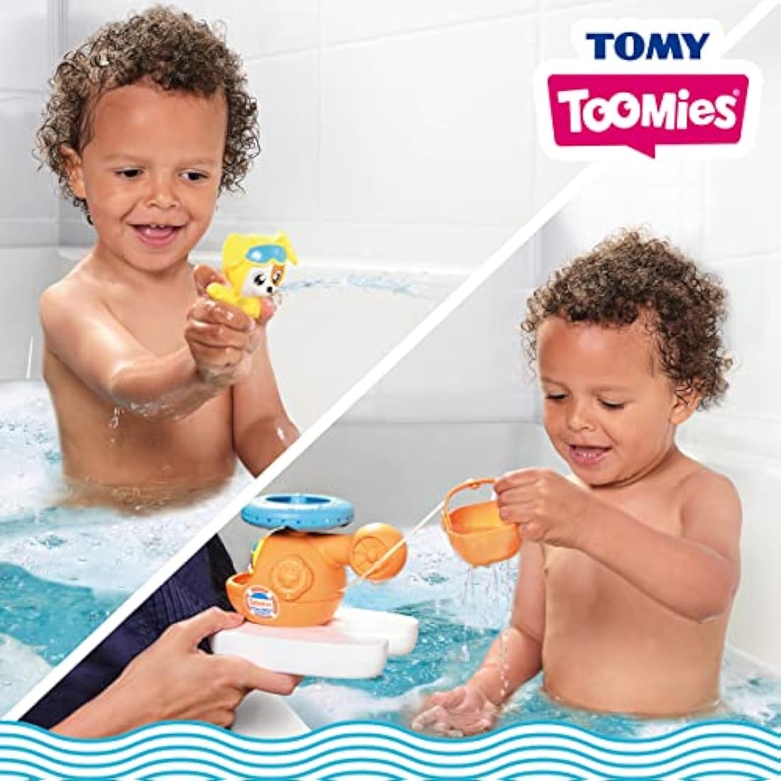 Toomies E73305C Splash & Rescue Helicopter Water Spinning Bath Floating Toy with Squirting Pilot – Rescue Bucket & Dolphin with Pouring Action – Suitable from 12 Months