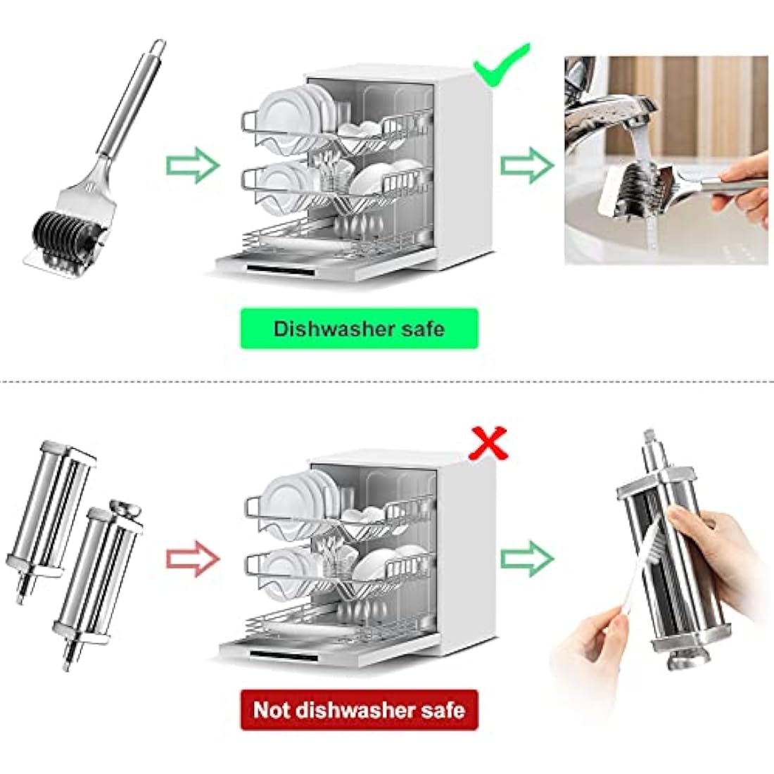 Pasta Maker Attachment Set for KitchenAid Stand Mixers Included Noodle Lattice Roller, Spaghetti Cutter, Pasta Roller and Cleaning Brush