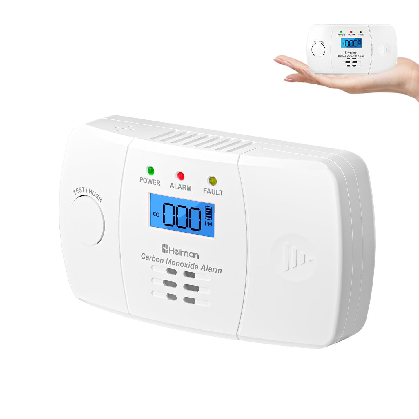 Heiman Carbon Monoxide Detector, EN 50291 Certified, 10-Year Life CO Alarm Detector with Digital Display, 5-Year Replaceable AA Battery Included
