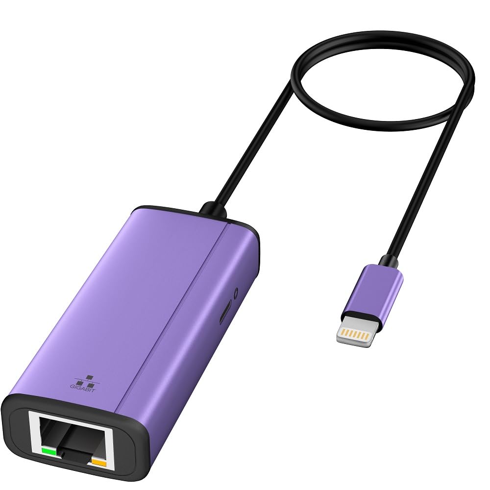 Lightning to Ethernet Adapter 1000Mbps, IVSHOWCO 2 in 1 iPhone iPad to RJ45 Ethernet LAN Network Adapter with Charging Port, 1 Gigabit High Speed,