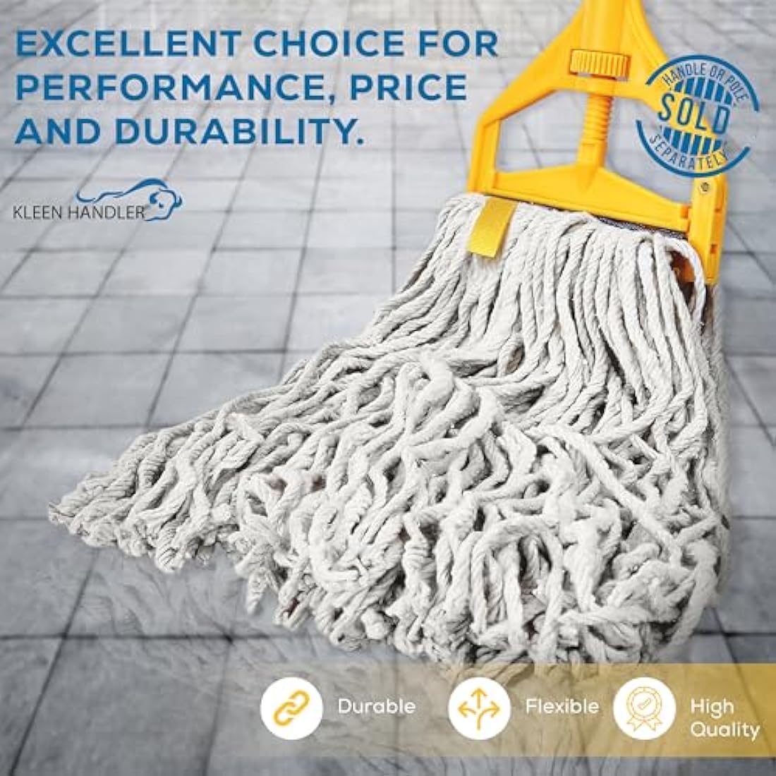 KLEEN HANDLER Cotton Mop Head Replacement | 3.1 cm Universal Headband Wet Mop Refill, Natural, 450 g