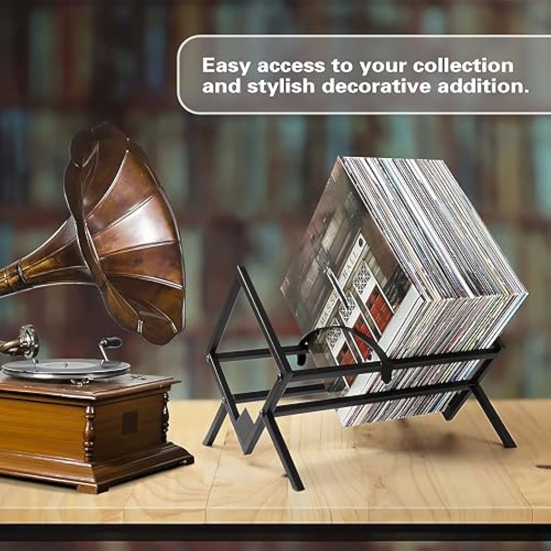 REGAL DISPLAY Vinyl Record Storage Holder - 12 inches 70 Album Holder Display Stand - Book and Record Album Storage - Album and LP Storage Organizer