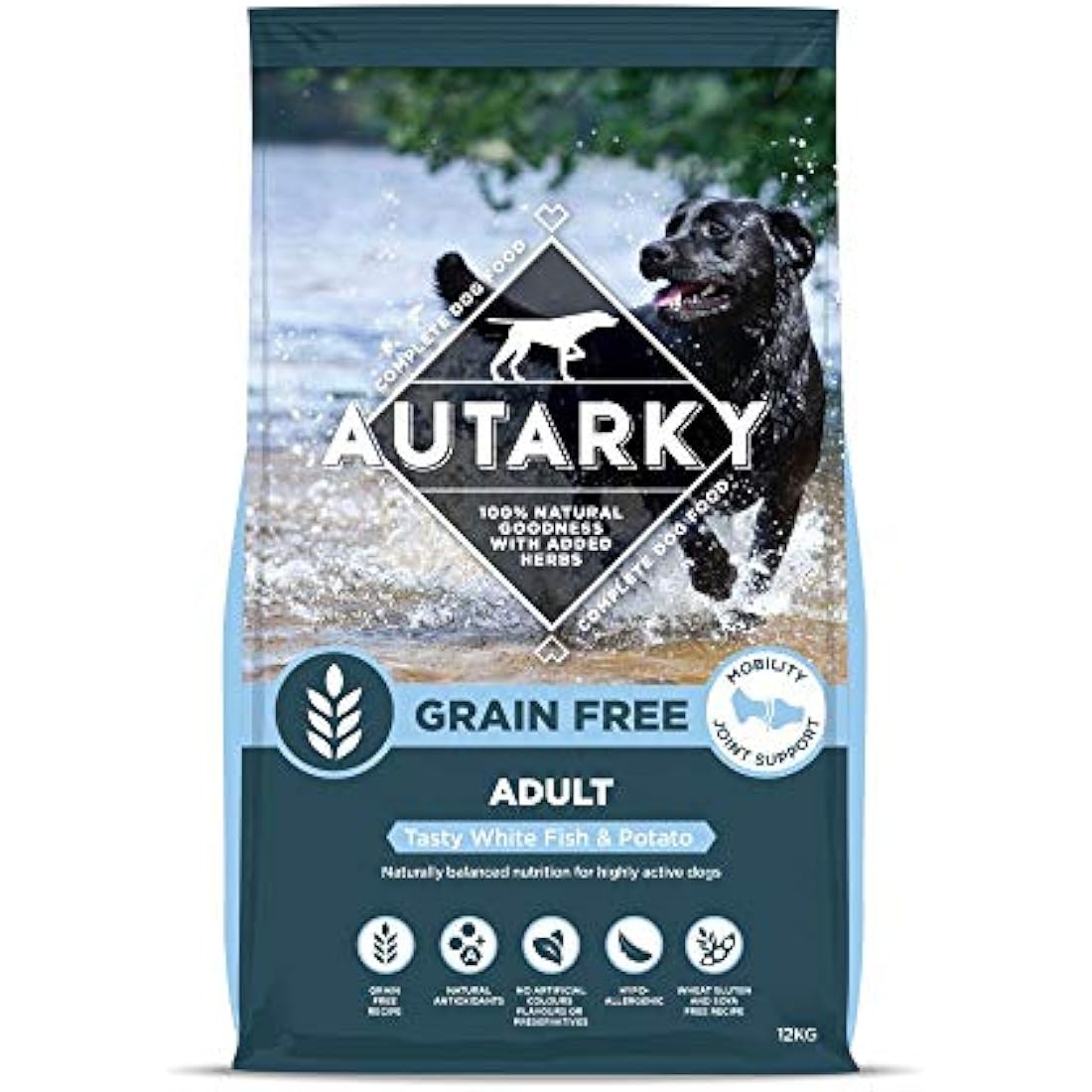 Autarky Grain Free Tasty White Fish and Potato Hypoallergenic Dry Dog Food with Mobility Joint Support, 12 kg