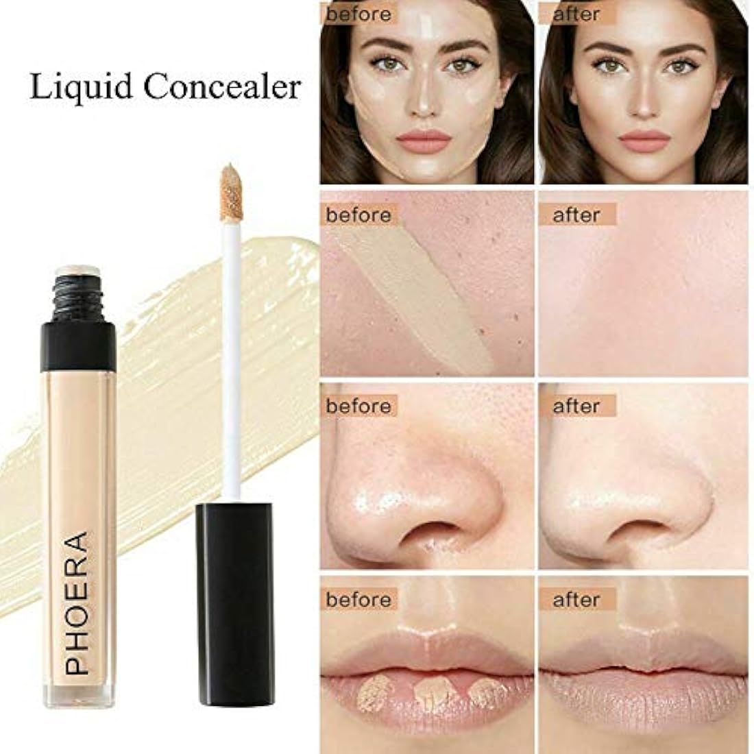 Phoera Full‑Coverage Matte Liquid Concealer – Waterproof, Oil‑Free Camouflage for Dark Circles, Acne Scars & Under‑Eye (106 - Chestnut)