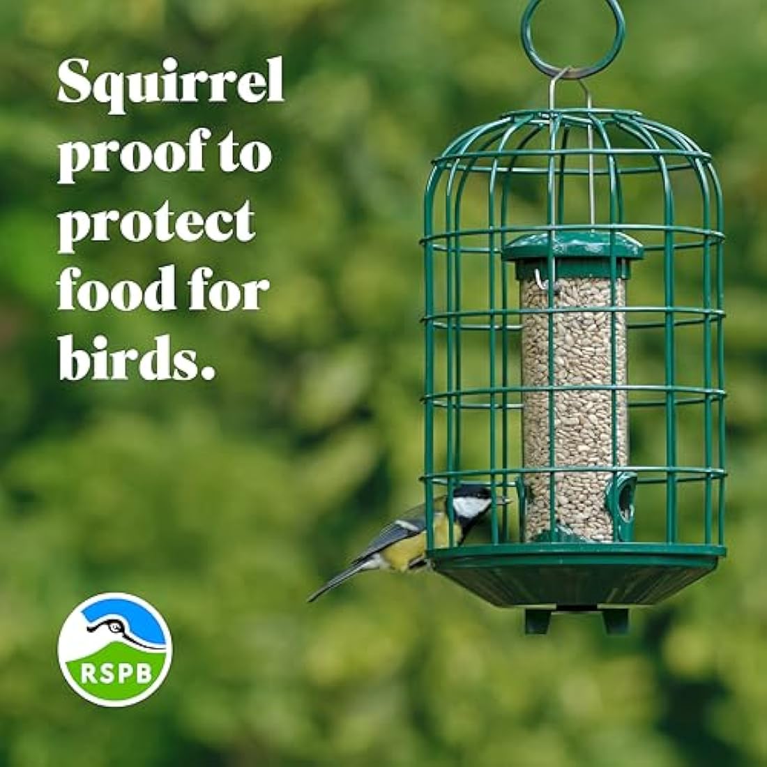 RSPB - Bird Seed Feeder, Hanging Bird Feeder, Easy to Clean, Caged and Squirrel Proof, Suitable for Year-Round Feeding, Quick Assembly, Durable
