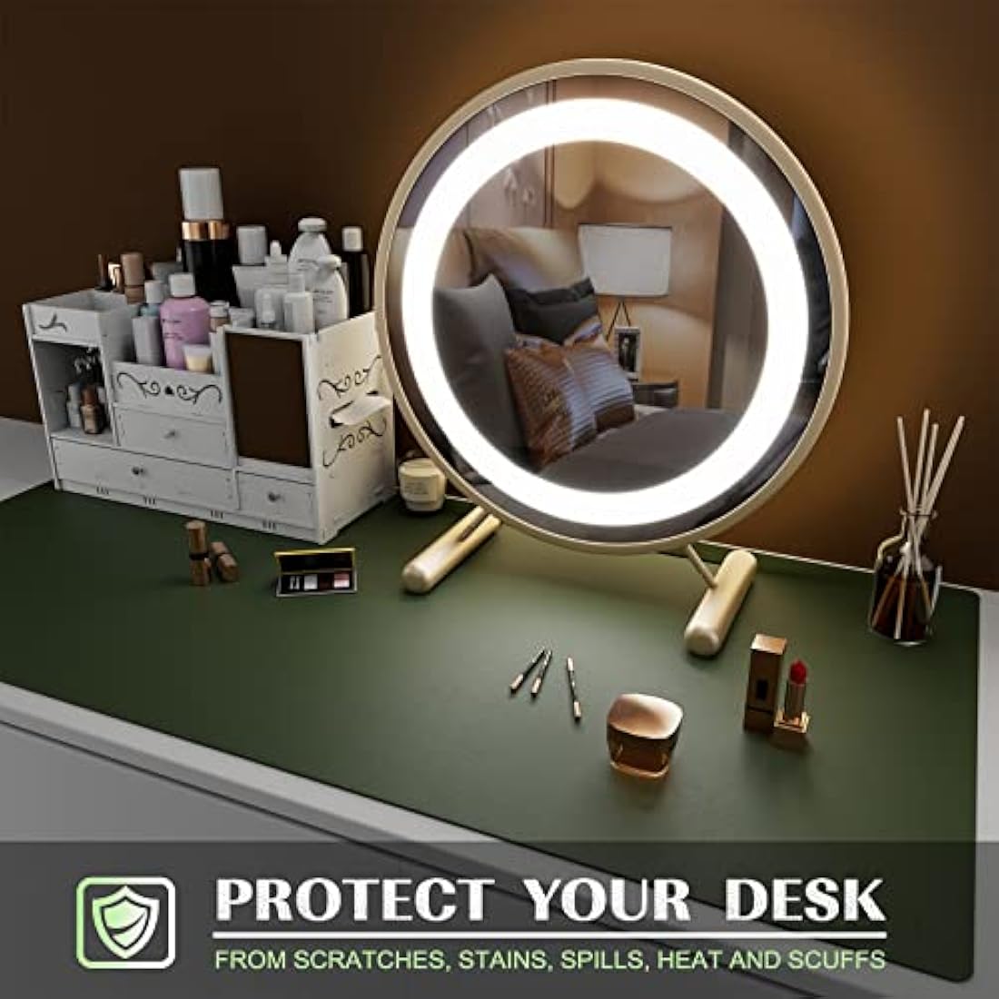 K KNODEL Large Office Leather Desk Mat, Mouse and Keyboard Pad, Computer and Laptop Mat, Desktop Protector and Cover, Writing Pad and Blotter (90x43cm, Dark Green)