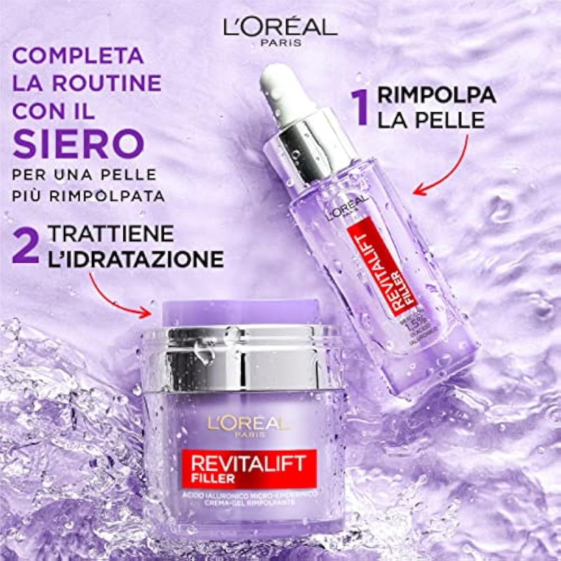L'Oréal Paris Revitalift Filler Nourishing and Hydrating Facial Plumping Gel Cream with Hyaluronic Acid for All Skin Types - 2x 50ml Jars