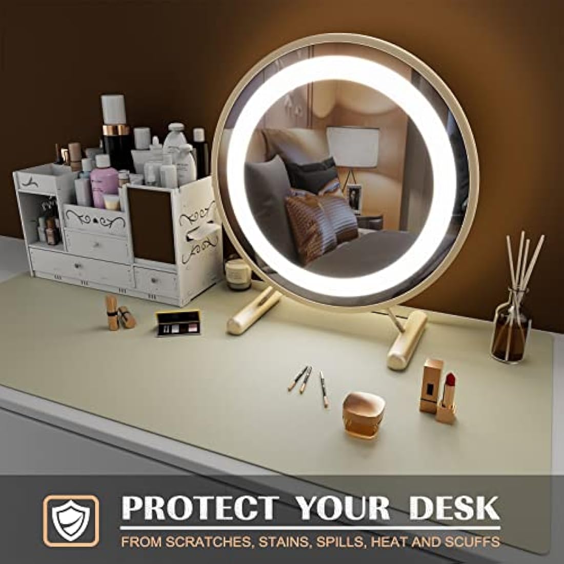 K KNODEL Small Office Leather Desk Mat, Mouse and Keyboard Pad, Computer and Laptop Mat, Desktop Protector and Cover, Writing Pad and Blotter (60x35cm, Ivory Cream)