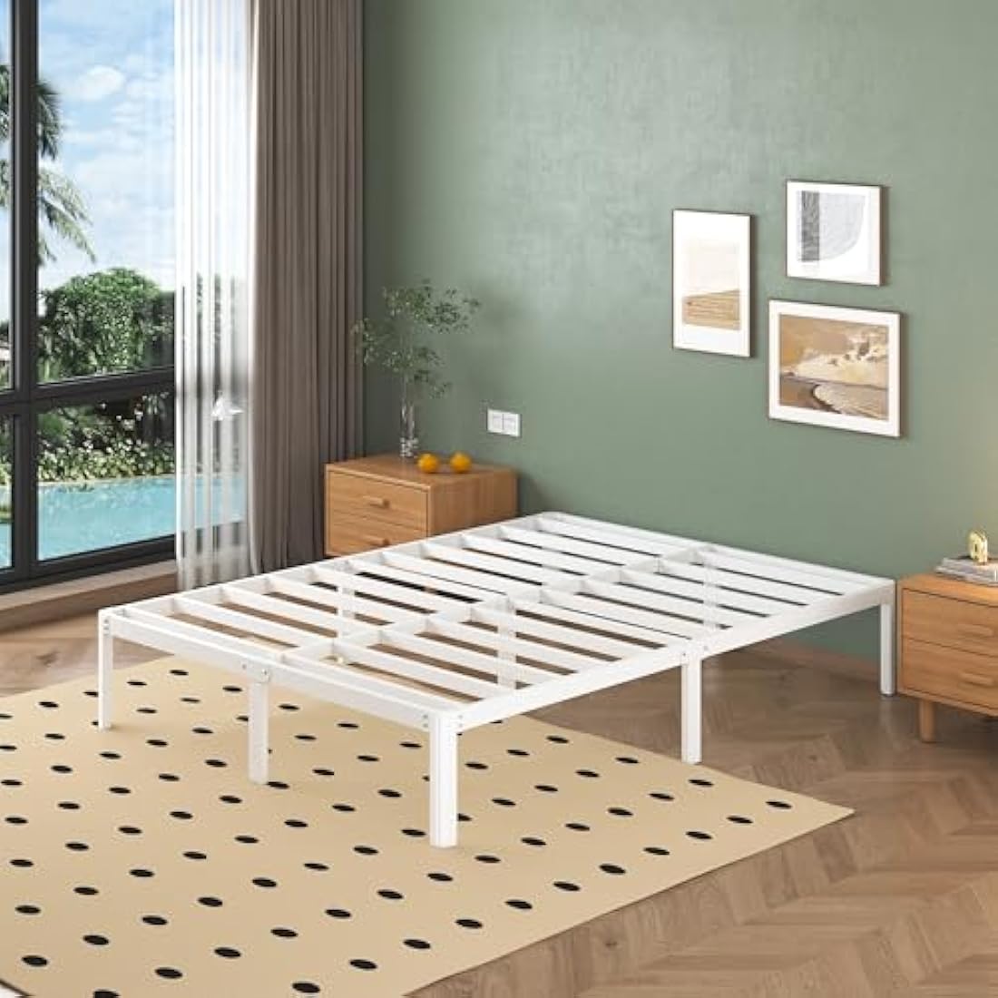 Lutown-Teen 6ft Super King Bed Frame 30.5 cm High with Rounded Corner Legs, Heavy Duty Metal Bed Frame Super King Size 180x200 with Steel Slats Support, Noise Free, Easy Assembly,White