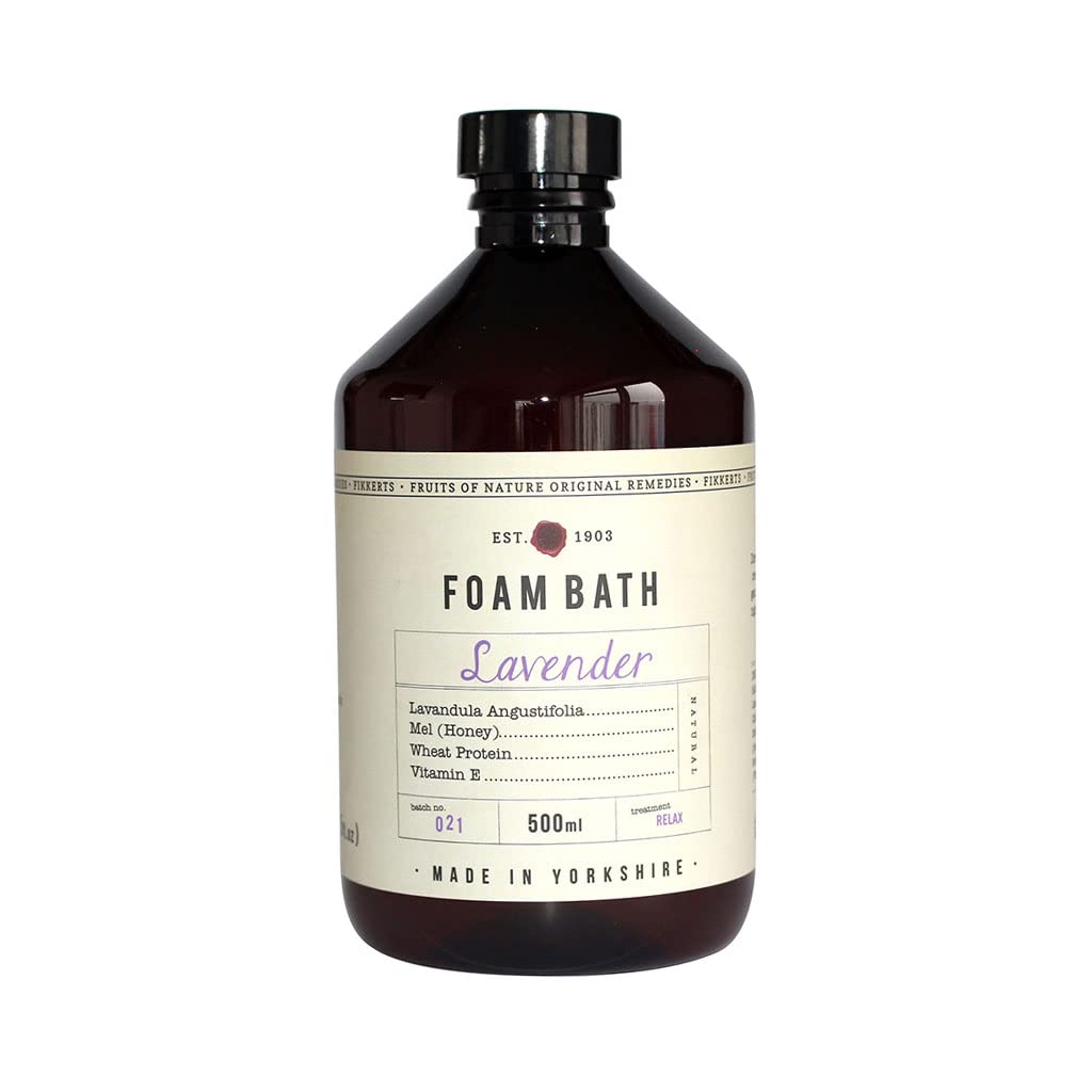 Fikkerts Fruits of Nature Soothing and Relaxing Lavender Foam Bath (500ml) with Bright and Sweet Floral Tones, Vegan Plant-Based
