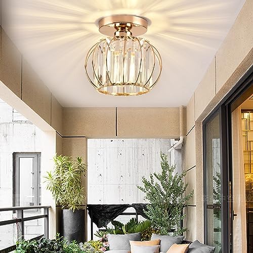 ZYDTRIP Crystals Ceiling Light Fixtures Chandelier, Small Semi Flush Mount Ceiling Light Fitting for Hallway Entrance Kitchen Bedroom Dining Rooms Living Rooms Bar (2 Pack Gold)