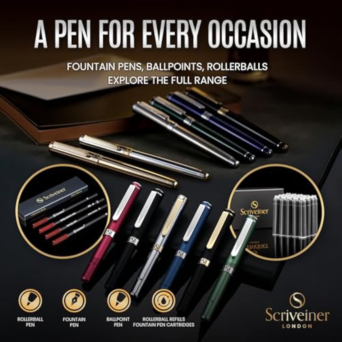 Scriveiner Green Ballpoint - Stunning British Racing Green Luxury Pen, Chrome Finish, Schmidt Black Refill, Best Ball Pen Gift Set for Men & Women, Professional Executive Office