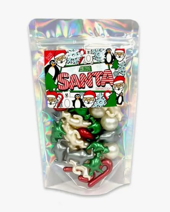 Retro Bath Pearls Santa Selection. 30 Festive Bath Pearls. Polar Bears, Penguins, Christmas Trees, Candy Canes and Snowballs. Secret Santa, Quirky