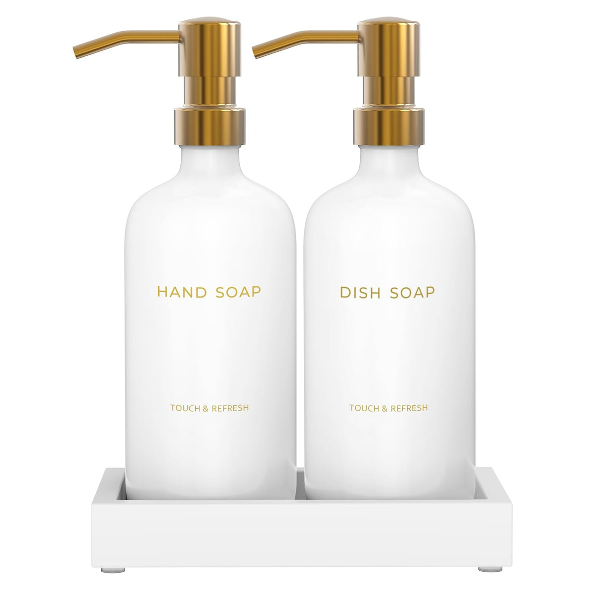 Kitchen Soap Dispenser Set with Tray - Hand and Dish Soap Dispenser for Kitchen,Modern Kitchen Decor & Accessories. (Gold)
