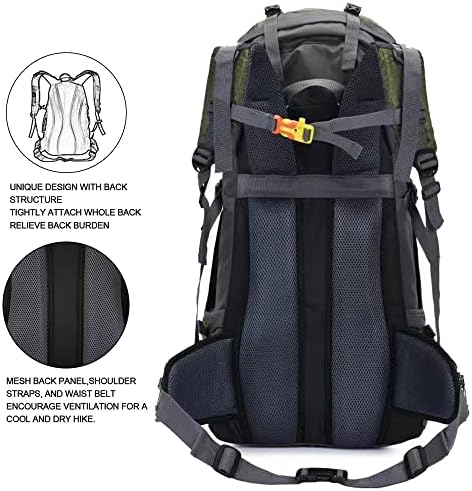 Bseash 60L Waterproof Hiking Camping Backpack with Rain Cover, Lightweight Outdoor Sport Travel Daypack Rucksack for Climbing Skiing