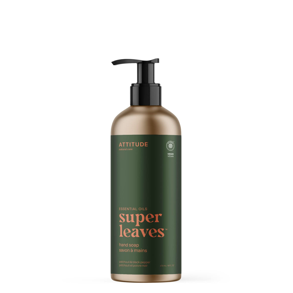 ATTITUDE Hand Soap, EWG Verified, Plant and Mineral-Based Ingredients, Vegan Personal Care Products, Refillable Aluminum Bottle, Patchouli and Black