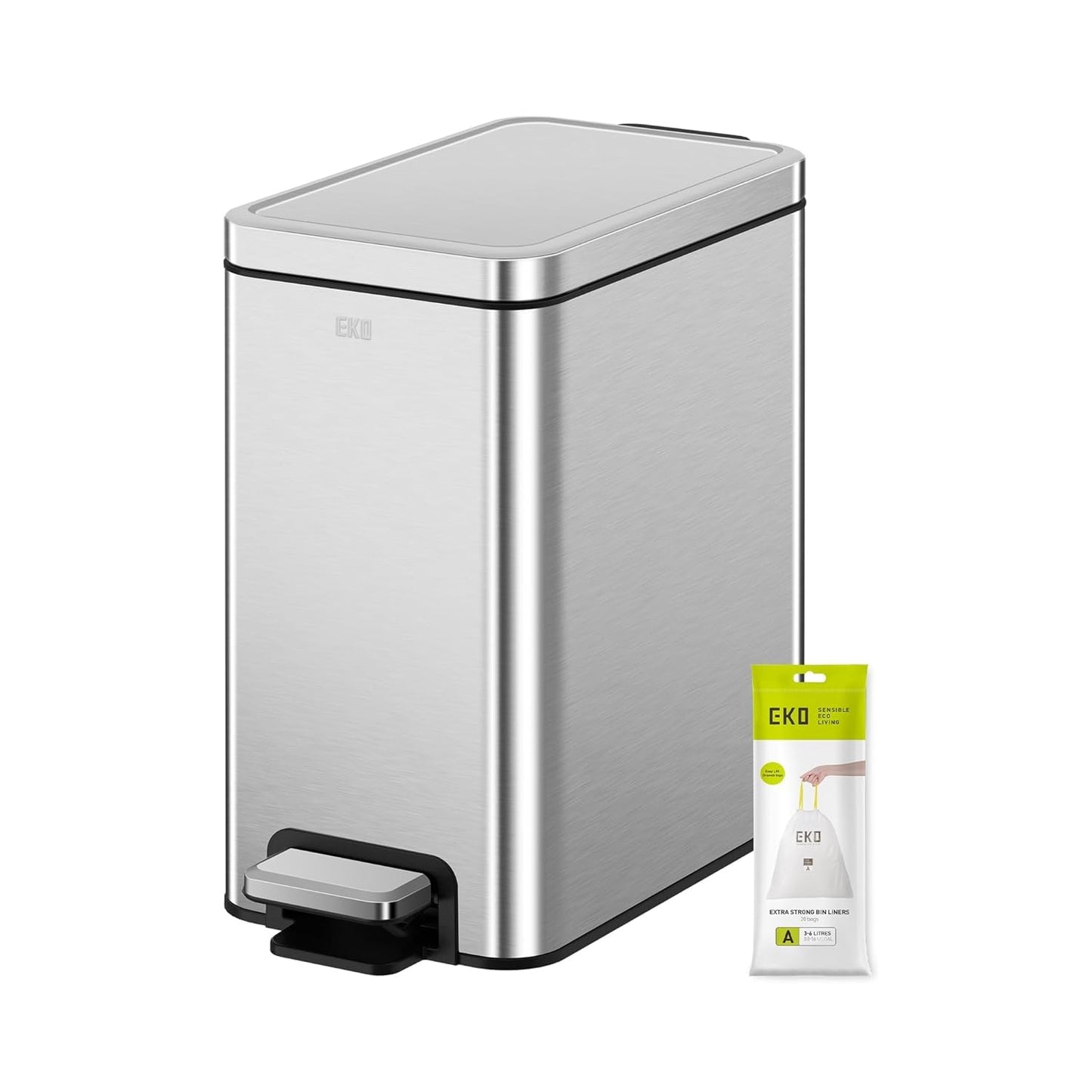 EKO 6-Litre Stella Slim Step Bin, (Silver) New but open scruffy box