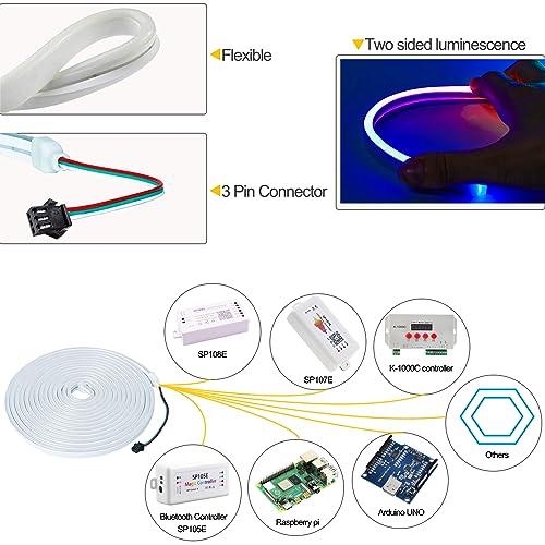 Tesfish 12V WS2811 Neon LED Strip Lights, RGB LED Pixel Strip 5 Meters Flexible IP65 Waterproof Tape Full Color Individually Addressable Smart Light