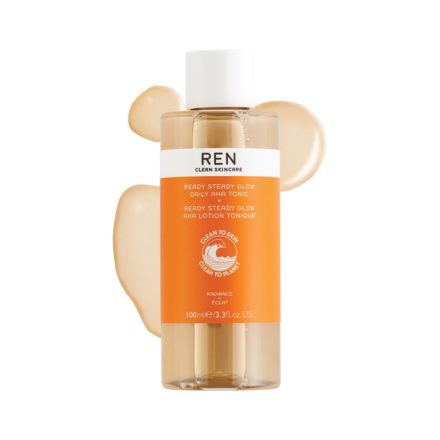 REN Ready Steady Glow Daily AHA Tonic, 100ml ? Exfoliating Toner with Lactic Acid and Salicin, Brightens Skin, Reduces Pores and Fine Lines, Smooths