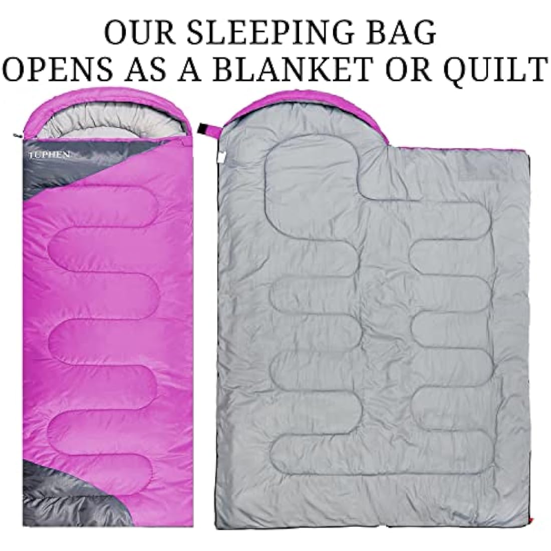 tuphen - XL Sleeping Bags: 3-4 Seasons Warm Cold Weather - Camping Sleeping Bag for Hiking Backpacking - Packable Travel Gear Summer Winter - Adults Kids Girls Boys, Light Purple Grey