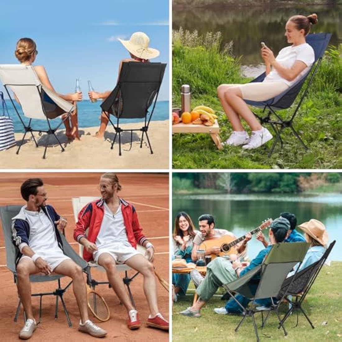 Outplea Lightweight Camp Chair Quick Setup, Minimalism Folding Camping Chairs for Beach Travel Fishing, 130kg Capacity, Black