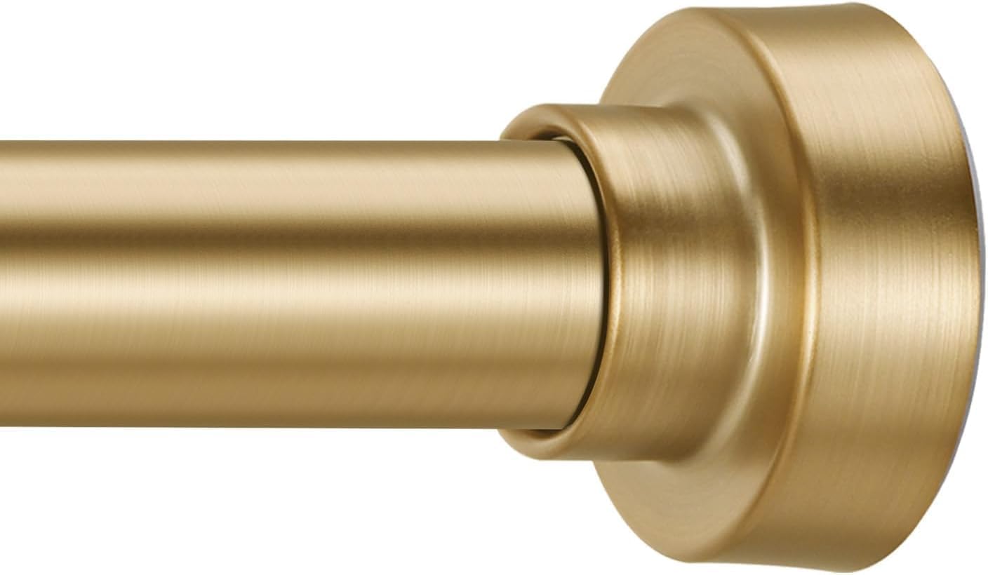 YNL Shower Curtain Rod 34-82 Inches (2.8-6.8ft) with 12Pcs Shower Curtain Rings, Adjustable Gold Shower Rod No Drilling, Non-Slip, Never Rust,