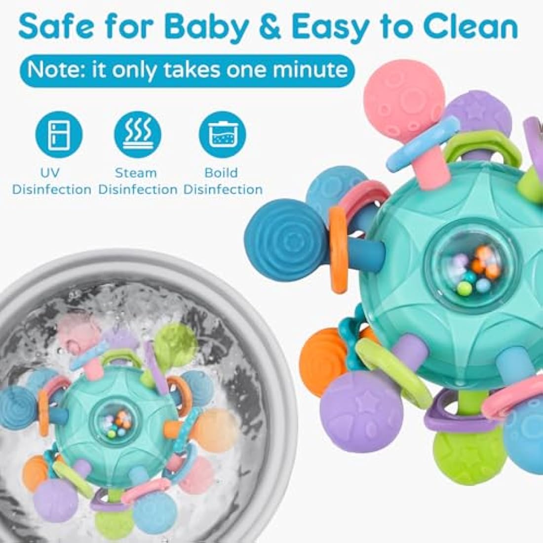 Baby Toys 0-6 Months Sensory Montessori Toys for Babies 6-12 Months Baby Rattle Teether Toy Shaker Grab Spin Newborn Toy Gift for 8 9 Month Babies Toddler Boys Girls Christmas(Blue)
