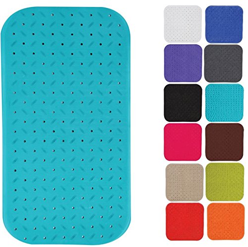 MSV Premium Shower Mat Antibacterial Non-Slip with Suction Cups Light Blue Rose Scent Approx. 36 x 76 cm Washable at 60 ?C