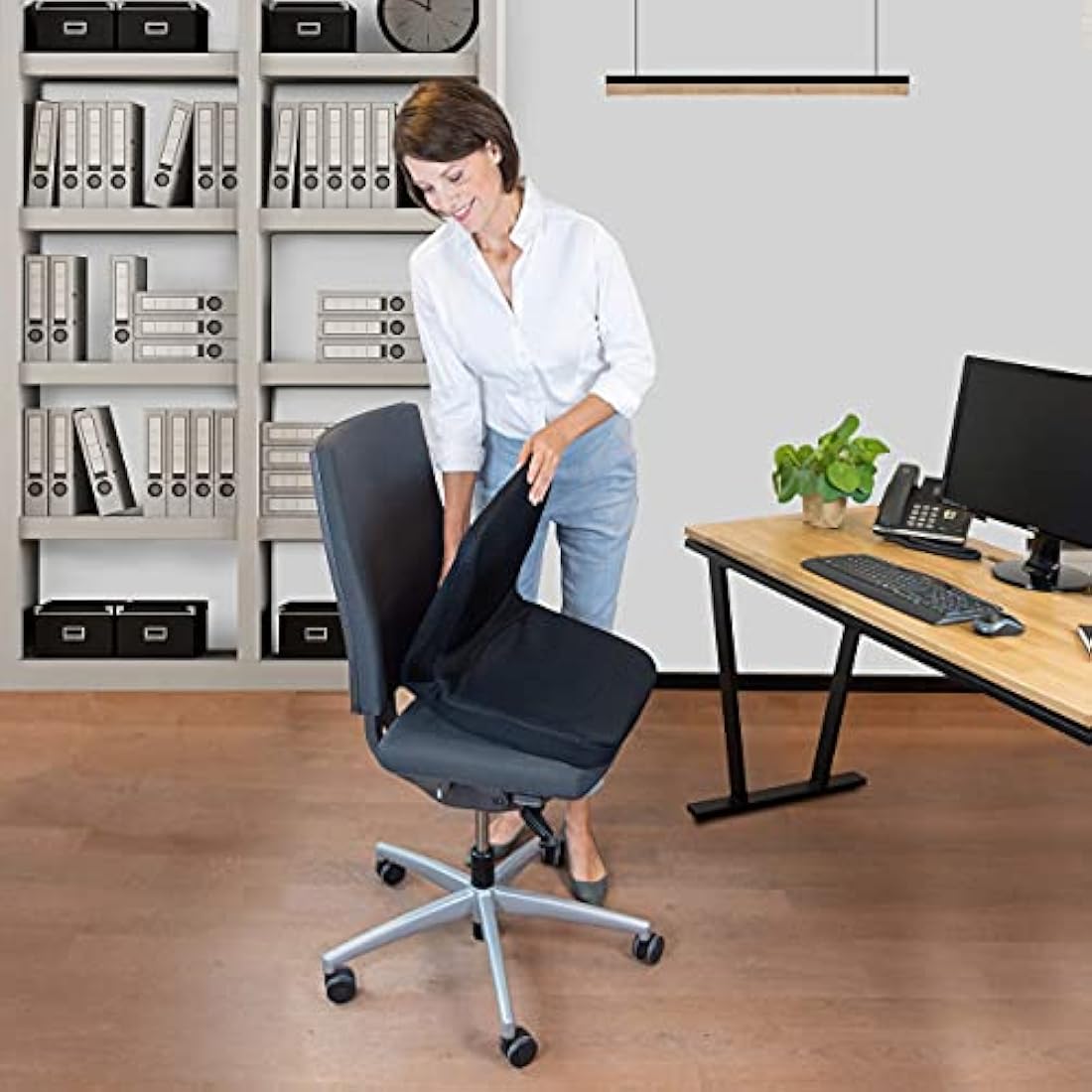 bonmedico Back Support for Office Chair - Ergonomic Seat Cushions and Back Support Cushion for Lumbar Support - Portable & Washable Non-Slip Bottom- Gifts for Mum and Dad - Black