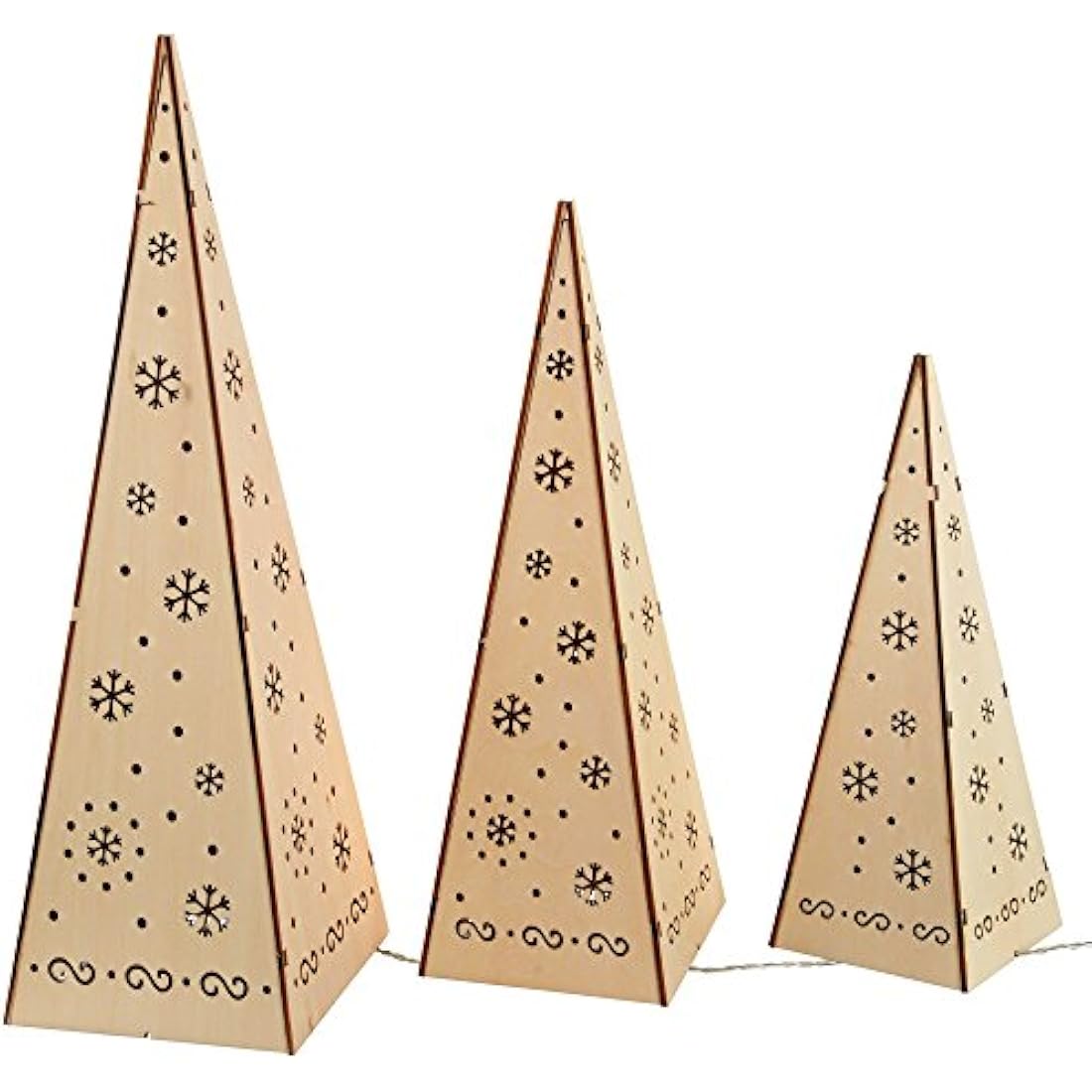 WeRChristmas Wooden Pyramid Christmas Trees with Warm White LED Lights Decoration - Multi-Colour, Set of 3