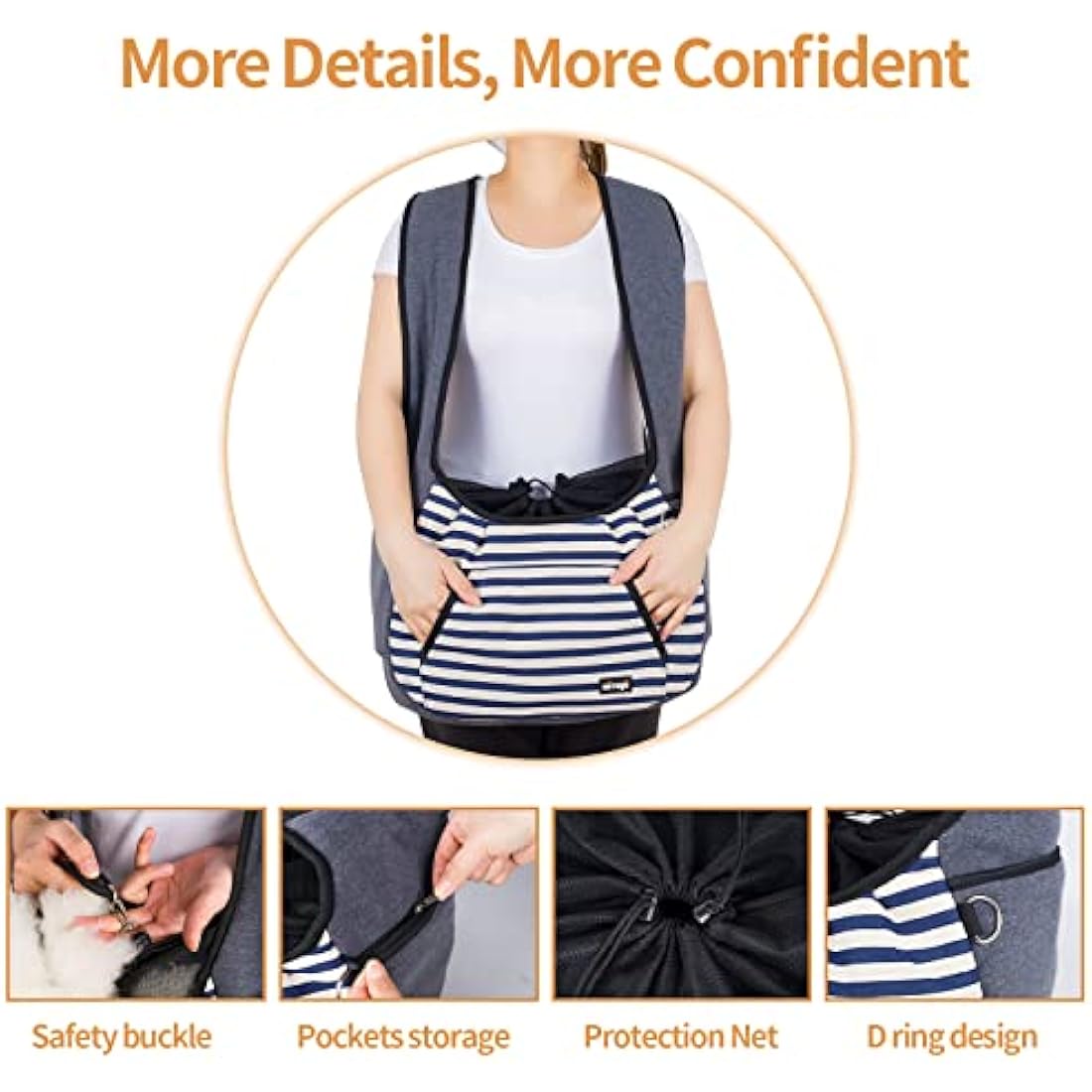 NATUYA Dog Sling Carrier Puppy Carrier, Adjustable Pet Front Sling Carrier Backpack Travel Bag, Bottom Pad, Pet Carrier for Small Dog Cat Puppy Traveling Hiking Camping (Blue Stripe, 3-7kg)