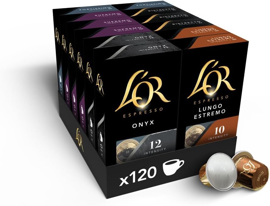 L'OR Espresso Intense Coffee Pods Variety Bundle (Pack of 12, Total 120 Capsules) Nespresso?* Compatible