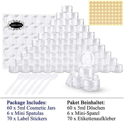 MELLIEX 60 Pieces Empty Sample Pots, 5g / 5ml Clear Plastic Travel Cosmetic Container Jars for Creams, Sample, Make-Up Storage