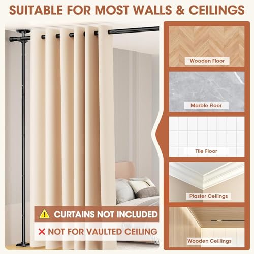 WELDUN Room Divider Curtain Rods, Floor Standing drapery rod, No Drill Damage Free Stand Alone Curtain Rods, Heavy Duty Vertical Tension Curtain
