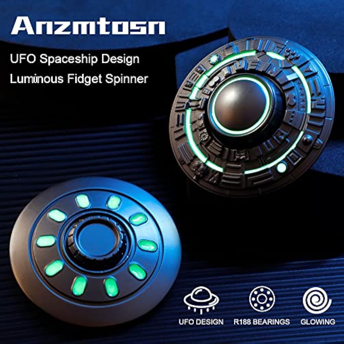 UFO Fidget Spinner Toy, Luminous Spinning Top Cool Gadget Gift For Kids Adults,Spaceship Finger Hand Spinner Fingertip Gyro Metal for Stress Relief, Glow in the Dark Toy Star Ship for Boy Girls