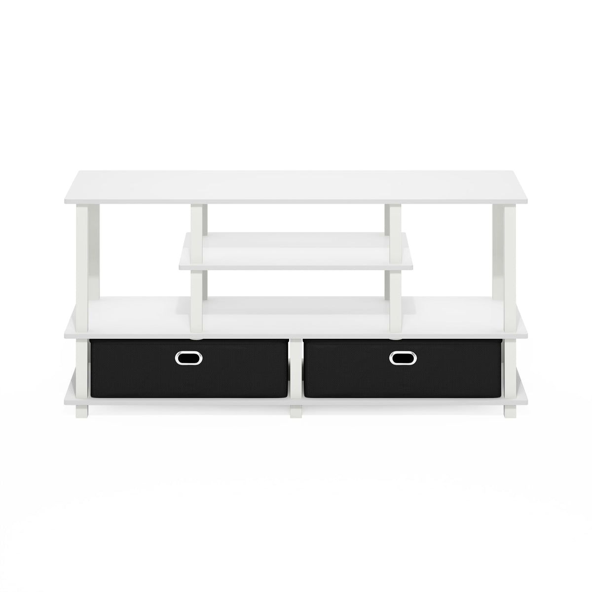 Furinno JAYA TV Stand, 4-Tier Entertainment Center, TV Console for TV up to 55 Inch with 2 Storage Bins and Open Shelves, for Living Room, Bedroom