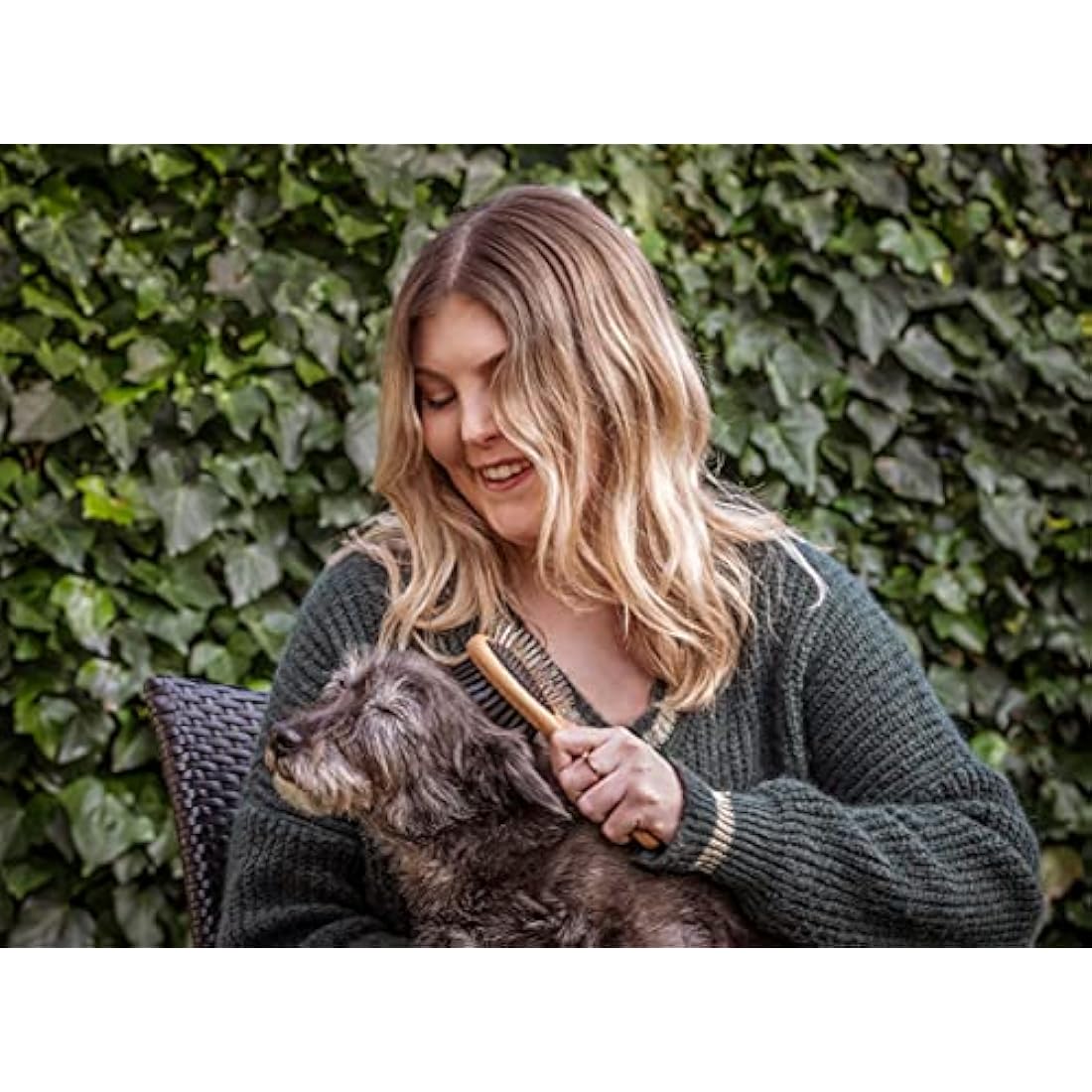 Mikki Bamboo Combi Brush, for Grooming Dog, Cat, Puppy with Smooth Short and Medium Hair Coats, Handmade from Natural Sustainable Bamboo, Small,Brown