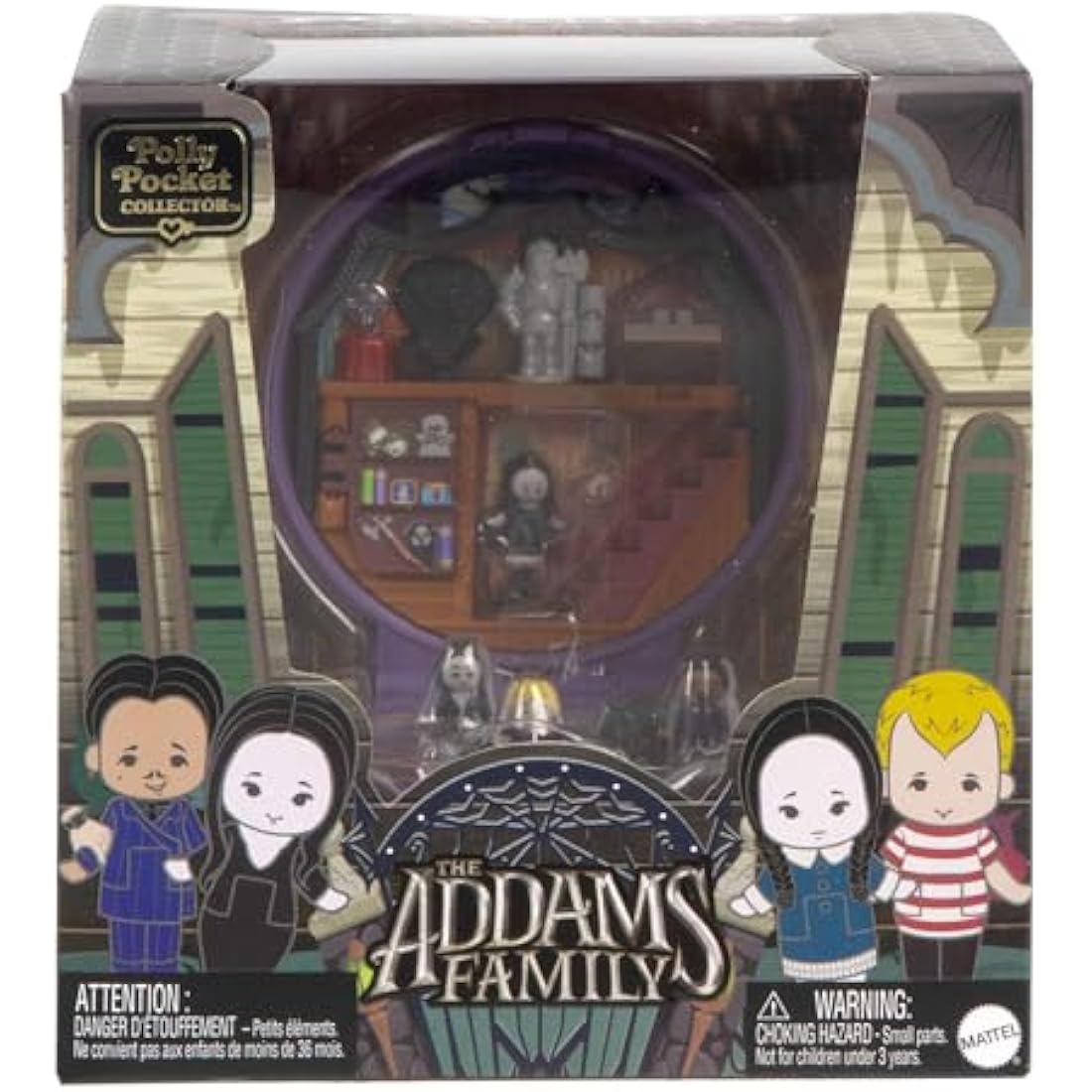 Polly Pocket Collector Playset, The Wednesday Addams Family Compact with 4 Special Edition Character Dolls and 1 Accessory, HXW25