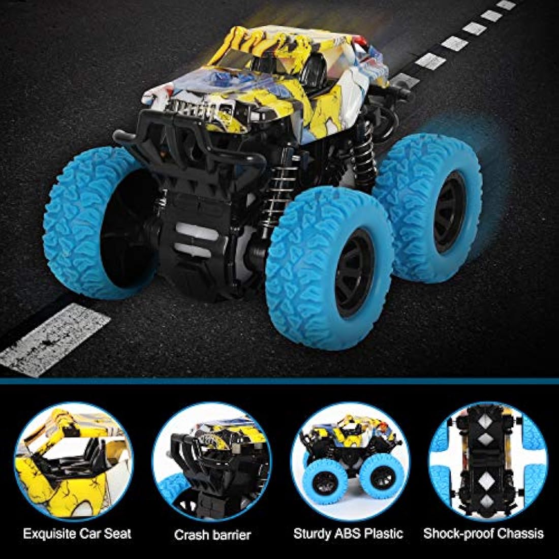 Shayson 2 Pack Monster Truck Toys Friction Powered Cars Pull Back Trucks,Inertia Vehicle Playsets with Shockproof Spring and Rubber Wheel,Toy Cars for Kids