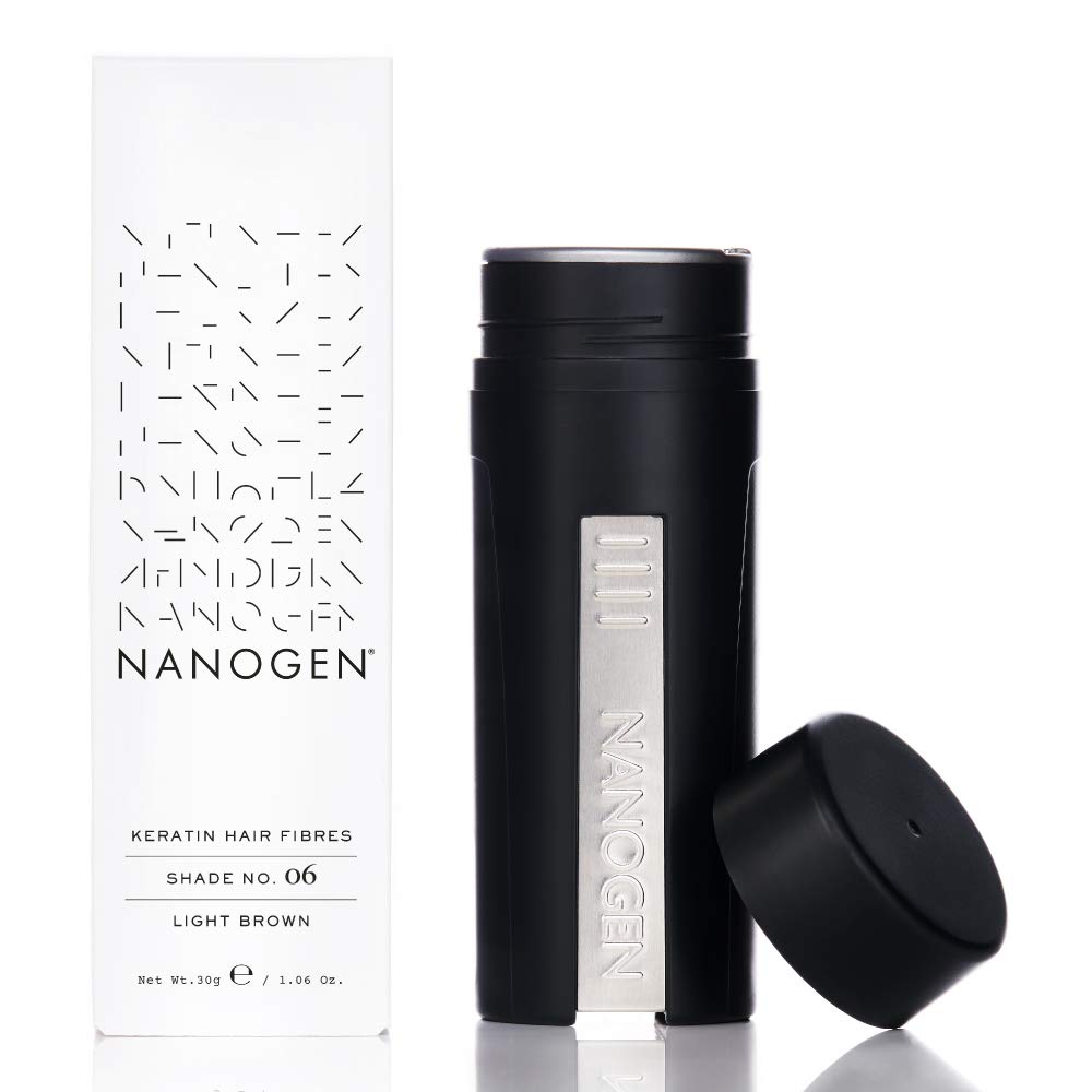 Nanogen Instant Thickening Hair Fibres Light Brown 30g- Natural Keratin fibers cover thinning hair and hair loss, extensions, alopecia, thicker,