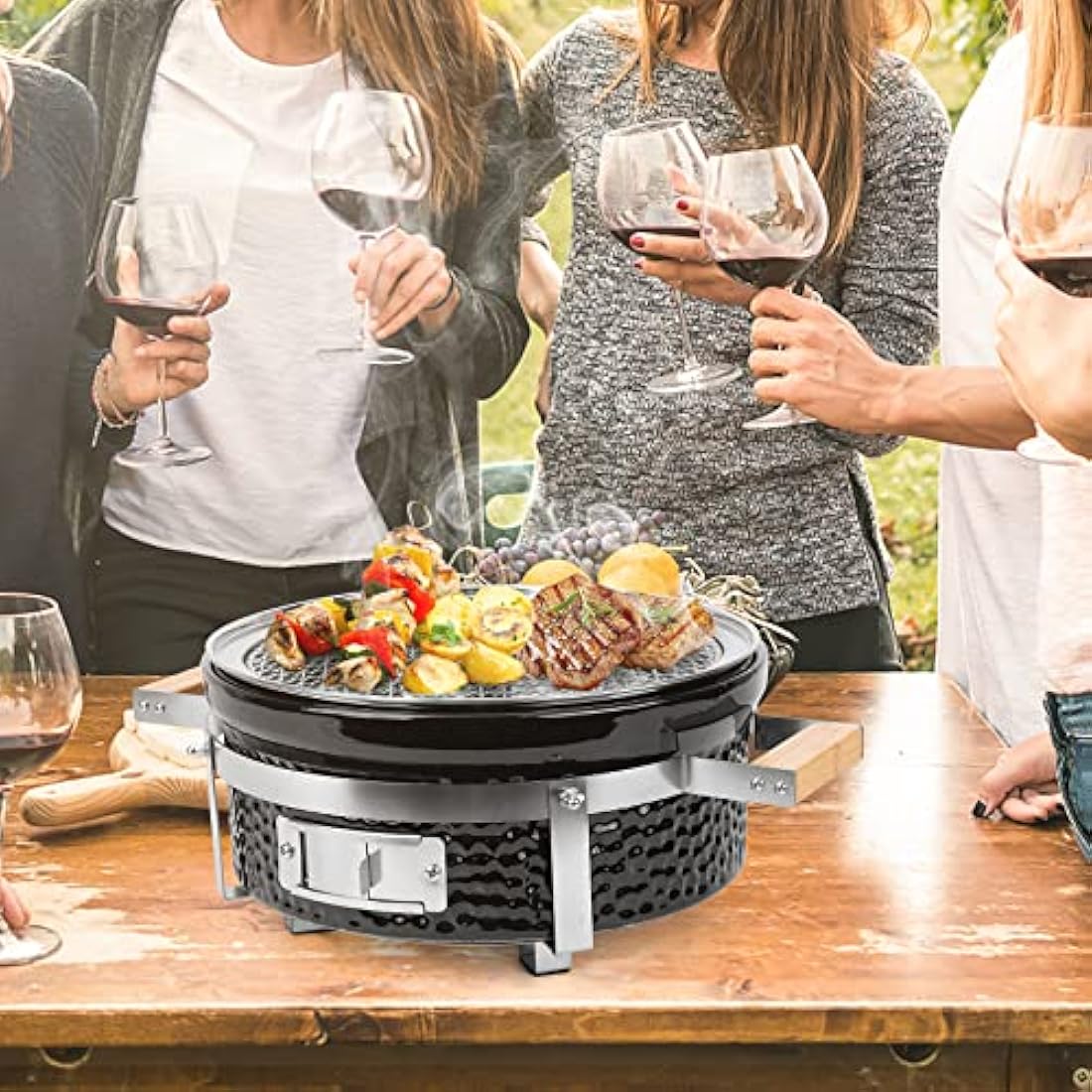Onlyfire Round Tabletop Ceramic Clay Stove Portable BBQ Charcoal Grill,Portable Tabletop Grill for Outdoor,Indoor Cooking,Outdoor Camping and Garden