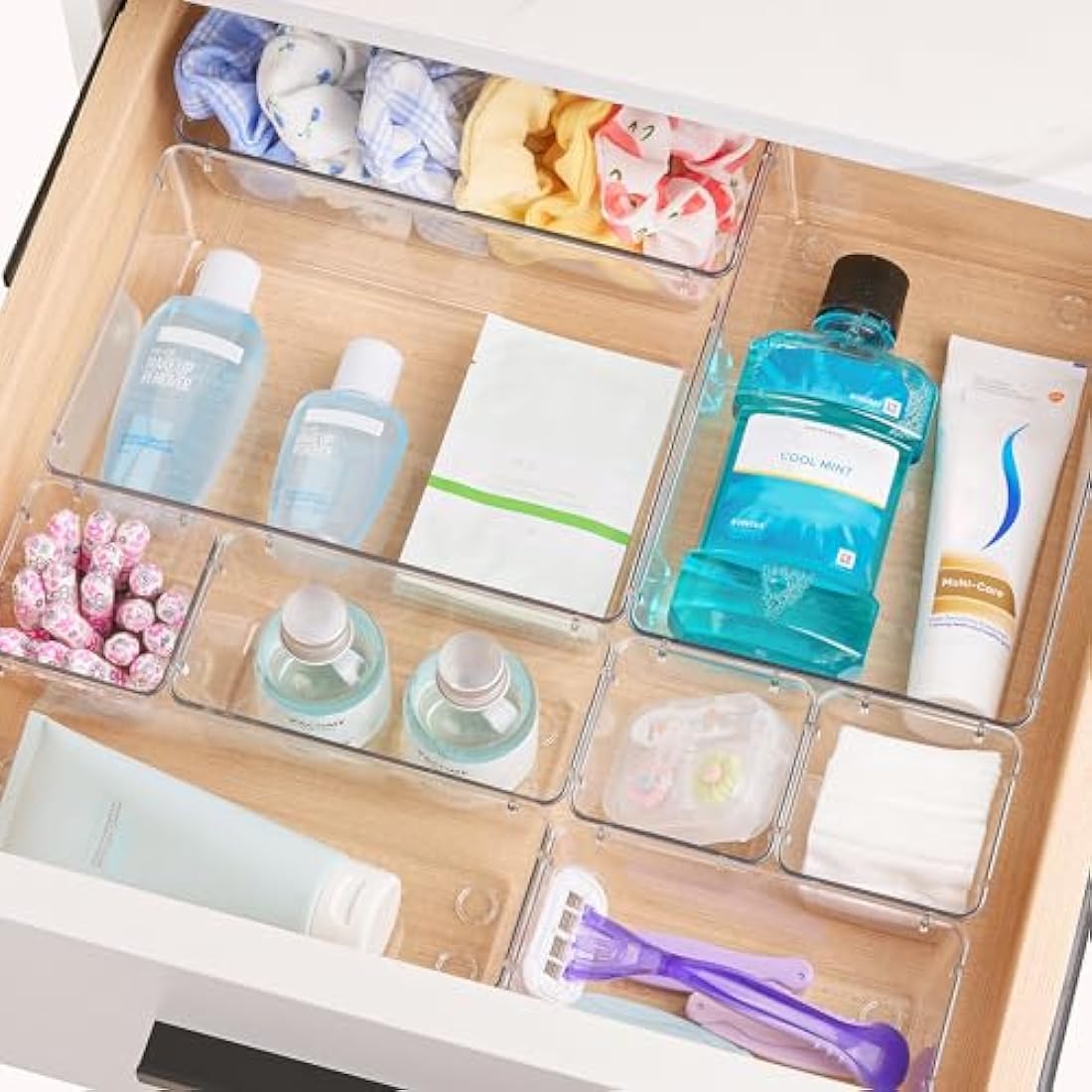 Vtopmart 44 Pack Drawer Organiser, 4-Size Desk Organiser Drawers, Clear Plastic Storage Bins for Makeup, Bedroom, Kitchen Gadgets Utensils and Office