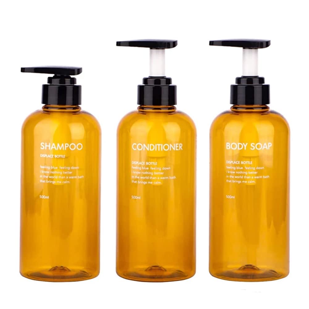 3 Pack Shampoo Bottle Pump Dispenser, 500ml Empty Plastic Soap Dispenser Bottle with Pump for Bathroom, Kitchen or Hotel, Refillable Dispenser for