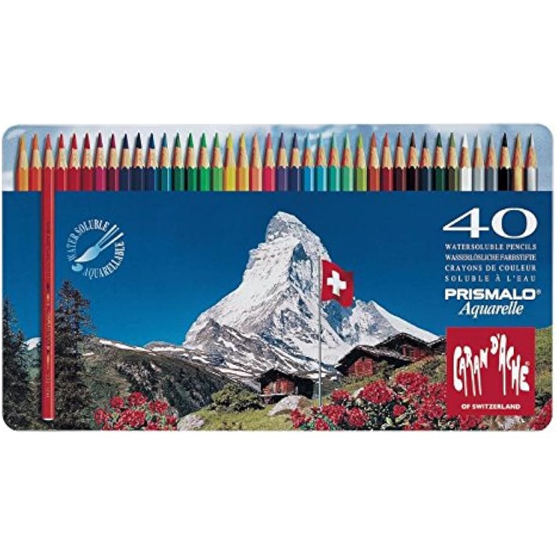 Caran Dache Metal tin with 40 assorted colours