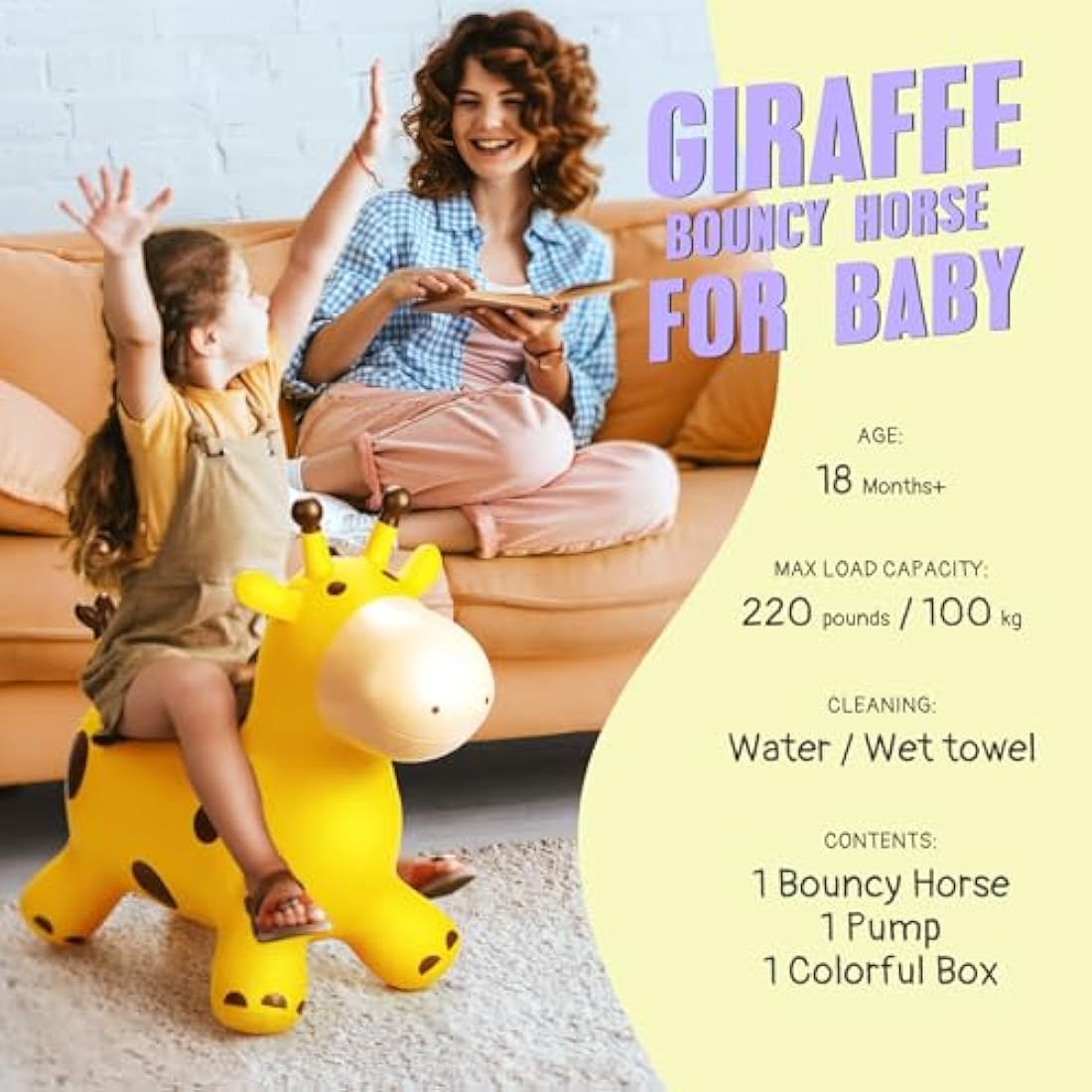U&C Planet Animal Hopper for Kids, Giraffe Hopper, Bouncy Horse Hopper, Children Inflatable Animal Hopper Inflatable Hopper Bouncy Toddler Ride-on Giraffe Hopping Toys Gift for Boys Girls Age 1-6