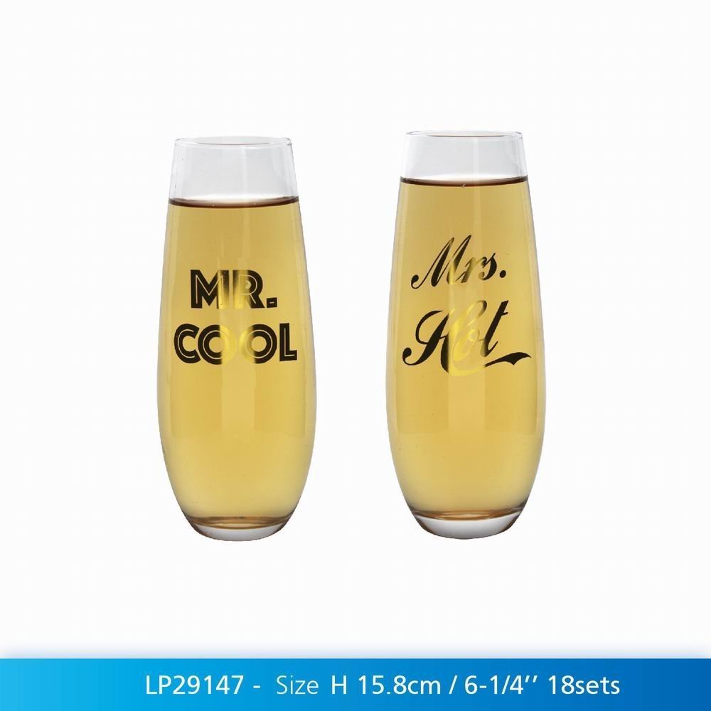 Lesser & Pavey Gold Mr Cool And Mrs Hot Stemless Flutes, Transparent, Set Of 2