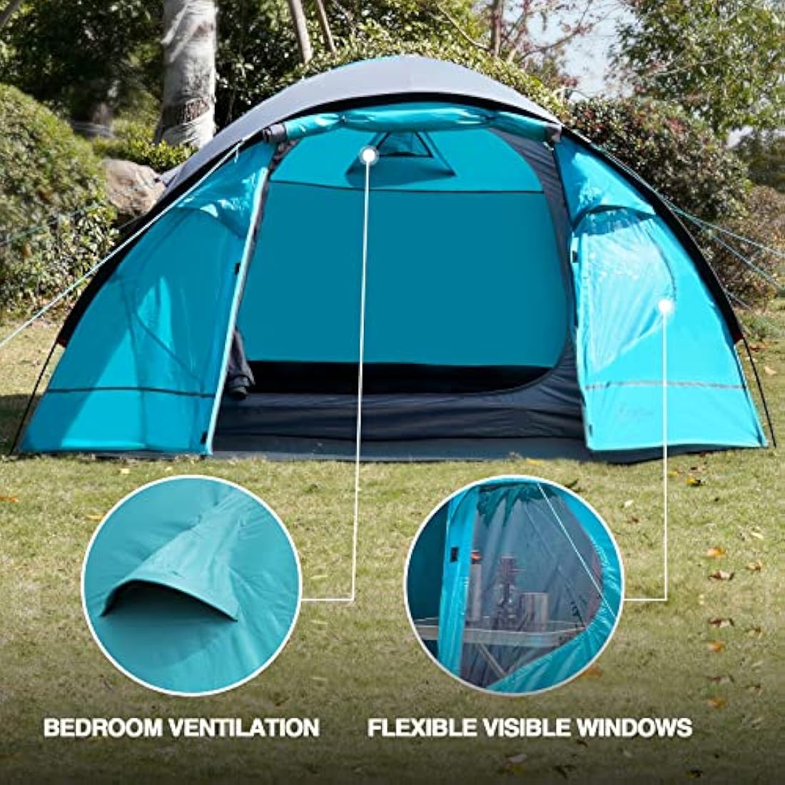 Portal 3-4 Man Tent with Porch, Camping Tent for 3 to 4 Persons with Sewn-in Groundsheet, 4000mm Waterproof Family Tent with Bedroom, Lightweight Dome Tent for Outdoor Garden Backpacking Hiking