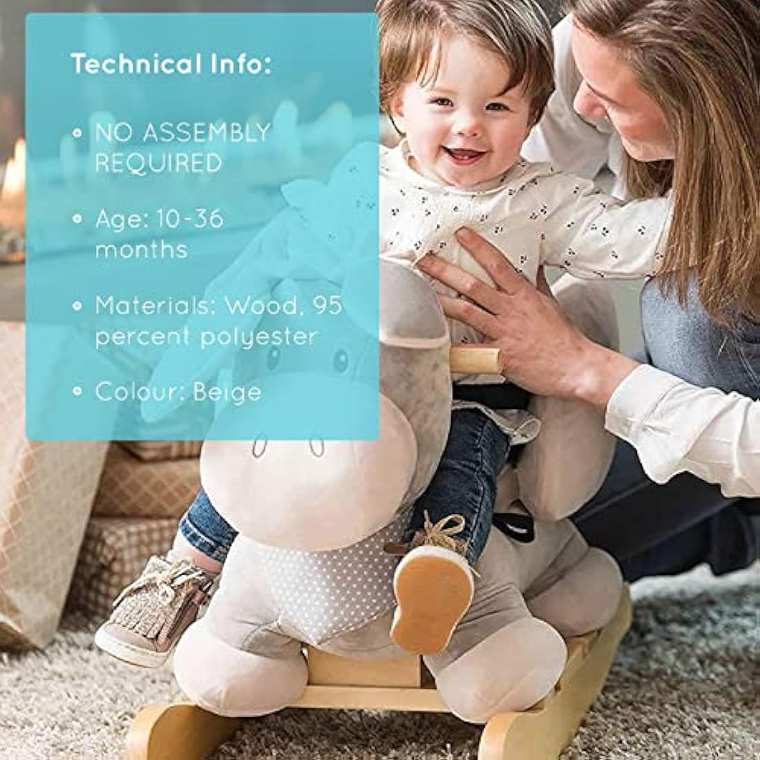 Nattou Wooden Rocking Animal Toy, Fully Padded Seat, Side Supports, Safety Belt, Handles For Small Hands, PETA-Approved Vegan, 100 Percent Super Soft Polyester, 10-36 Months, Donkey Cappuccino